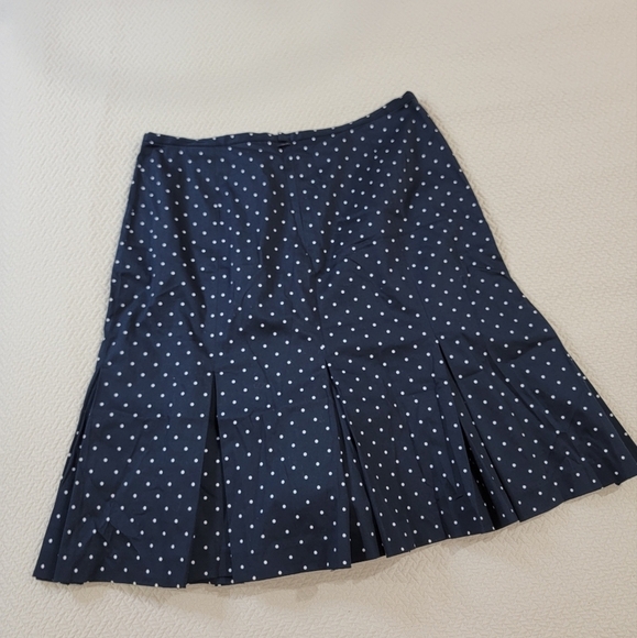 Bandolino Navy Blue Polka Dot Skirt Pleated Flare Midi Size 12 - Picture 3 of 14